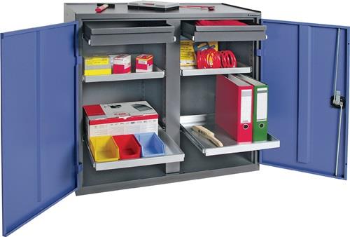 Werkzeug-/Beistellschrank H1000xB1000xT500mm 2 Schubl.,4 BD grau/blau NCS PROMAT || VE = 1 ST