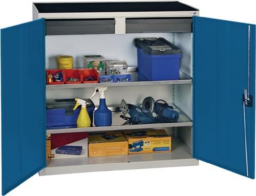 Werkzeug-/Beistellschrank H1000xB1000xT500mm 2Schubl.,2BD grau/blau STUMPF || VE = 1 ST