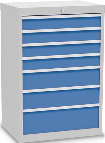 Schubladenschrank H1019xB680xT500mm lichtgrau/blau 4x100,2x150,1x200mm Vollausz. || VE = 1 ST