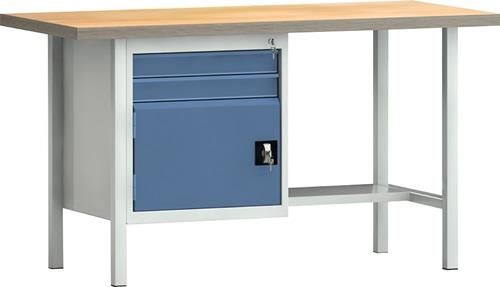 Werkbank PW 700 B1500xT700xH840mm Buche Multiplex grau brillantblau 2Schubl.1Tür || VE = 1 ST