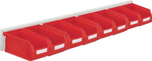 Sichtlagerkastenset H100xB920xT180mm Stahlblech/PE Ku.beschichtung rot 8xGr7 rot || VE = 1 ST