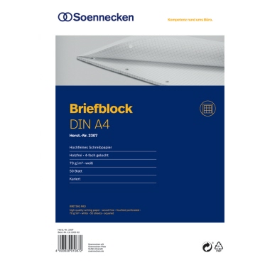 Soennecken Briefblock 2397 DIN A4 4fach gelocht kariert 100Blatt weiß