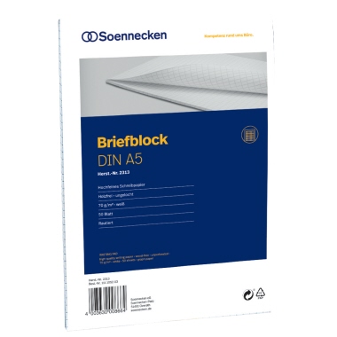 Soennecken Briefblock 2313 DIN A5 70g rautiert 50Blatt weiß