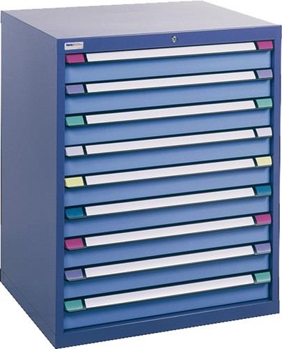 Schubladenschrank H1000xB805xT695mm taubenblau NCS/hellblau 9 Schubl.Vollauszug || VE = 1 ST