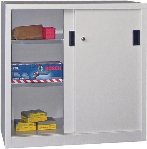 Schiebetürenschrank H1000xB1000xT600mm lichtgrau/enzianblau 2Fbd.Vollblechtüren || VE = 1 ST