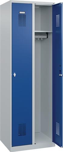 Garderobenschrank Ser.Basis-PLUS H1850xB600xT500mm lichtgrau/enzianblau 2Abt.C+P || VE = 1 ST