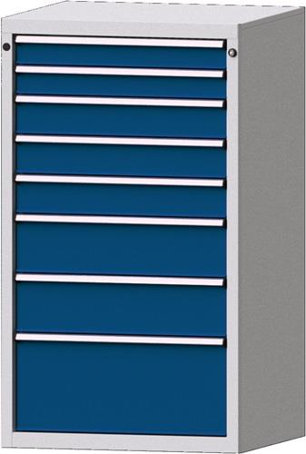 Schubladenschrank H1300xB760xT675mm grau/enzianblau 8 Schubl.PROMAT || VE = 1 ST