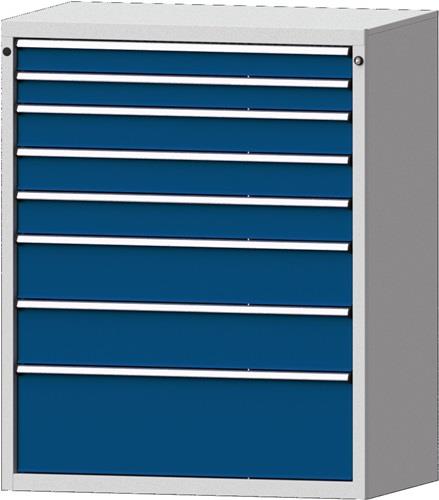 Schubladenschrank H1300xB1060xT675mm grau/enzianblau 8 Schubl.PROMAT || VE = 1 ST