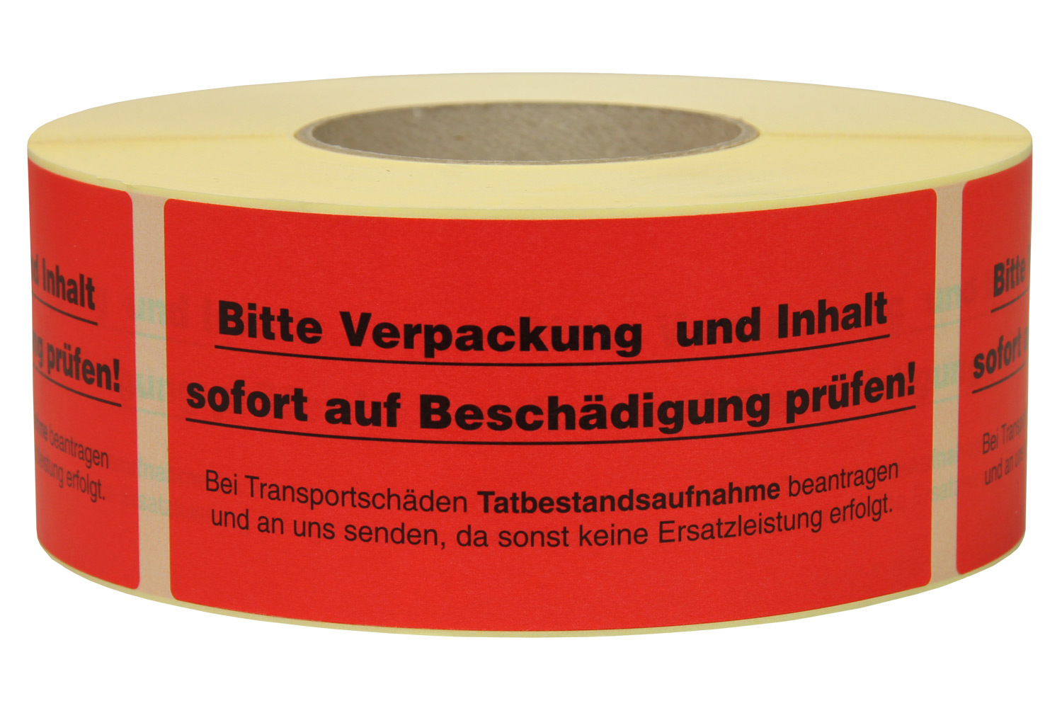 Warn- und Hinweisetiketten 145x70mm, aus Papier rot,  Verpackung u. Inhalt auf Beschäd. prüfen