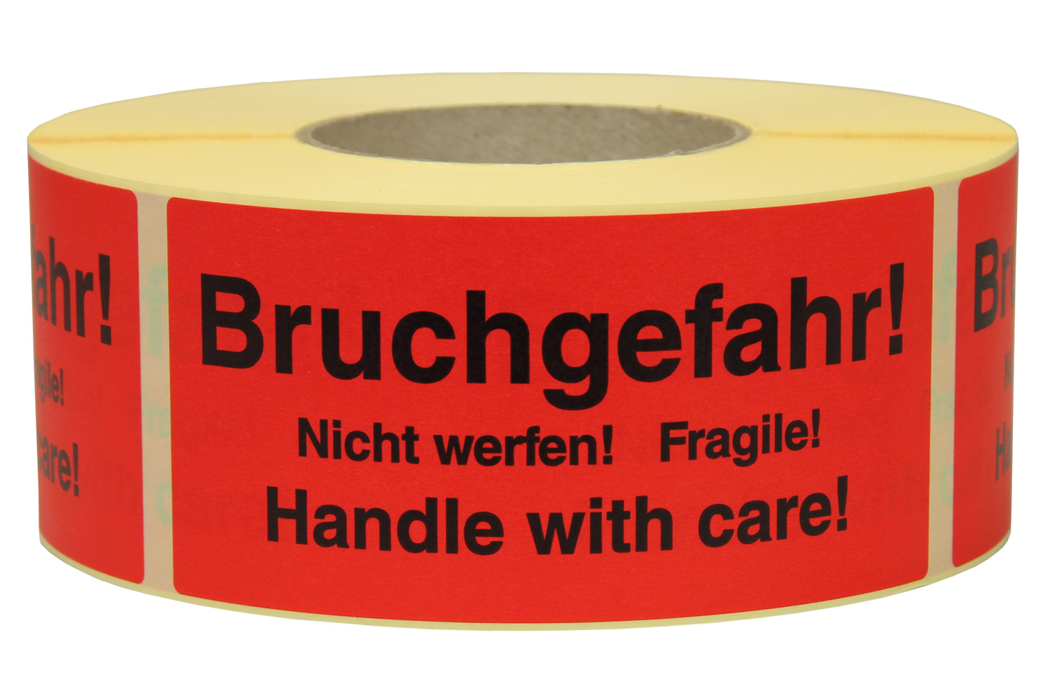 Warn- und Hinweisetiketten 145x70mm, aus Papier rot,  Bruchgefahr Nicht werfen! Fragile! Handle