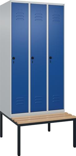 Garderobenschrank m.untergebauter Sitzbank H2120xB900xT815mm grau/blau 3Abt.C+P || VE = 1 ST