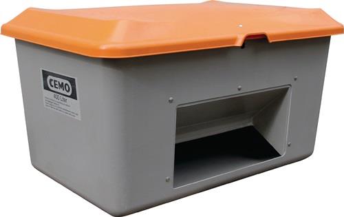 Streugutbehälter L1210xB820xH670mm 400l GFK grau/orange m.Entnahmeöffnung CEMO || VE = 1 ST