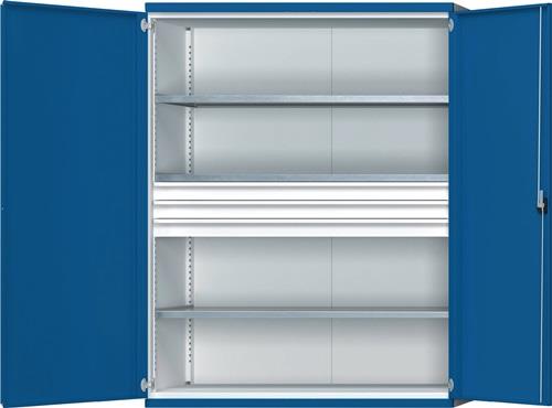 Schwerlastschrank H1950xB1485xT630mm lichtgrau/enzianblau 3 Fbd. 3 x 120mm || VE = 1 ST