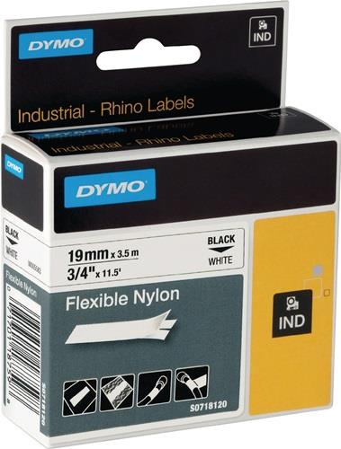 Schriftband Band-B.19mm Band-L.3,5m flexibles Nylonband schwarz auf weiß DYMO || VE = 5 ST