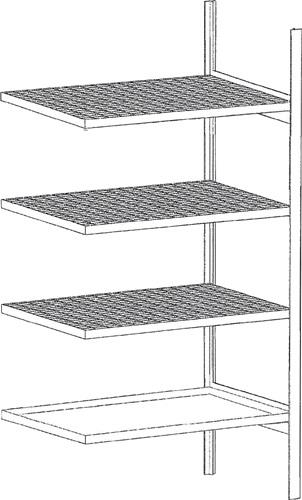Kleingebinderegal B1000xT600xH2000mm Anbauregal 3 Gitter- 1 Wannenboden BAUER || VE = 1 ST