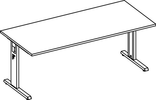 Schreibtisch Bela H650-850xB1800xT800mm Nussbaumdekor ger.Form C-Fuß || VE = 1 ST