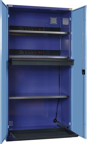 Elektro-Flügeltürenschrank H1995xB1000xT580mm blau 3BD 1Schubl.Vollblechtür || VE = 1 ST