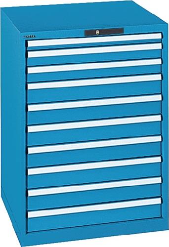 Schubladenschrank H1000xB717xT725mm blau/blau 10 Schubl.Vollauszug,KeyLock || VE = 1 ST