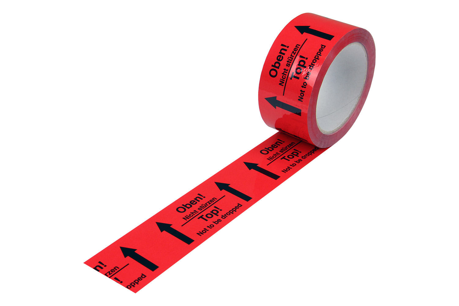 PP-Warn-Klebeband, 50mm breitx66lfm, 52µ,, rot, Aufdruck"Oben" 2-sprachig / Inhalt à VE = 12