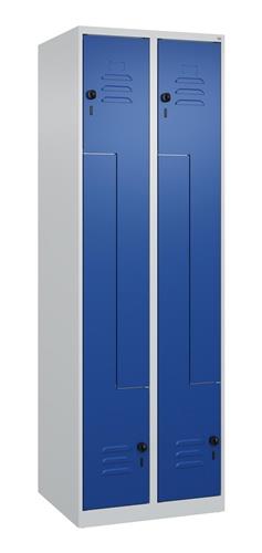 Garderobenschrank Classic PLUS Bodengleiter 600mm lichtgrau/enzianblau 4 Abt.C+P || VE = 1 ST