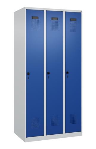 Garderobenschrank Evolo PLUS Bodengleiter 900mm lichtgrau/enzianblau 3 Abt.C+P || VE = 1 ST