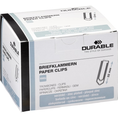 DURABLE Briefklammer 121125 32mm verzinkt 1.000 St./Pack.