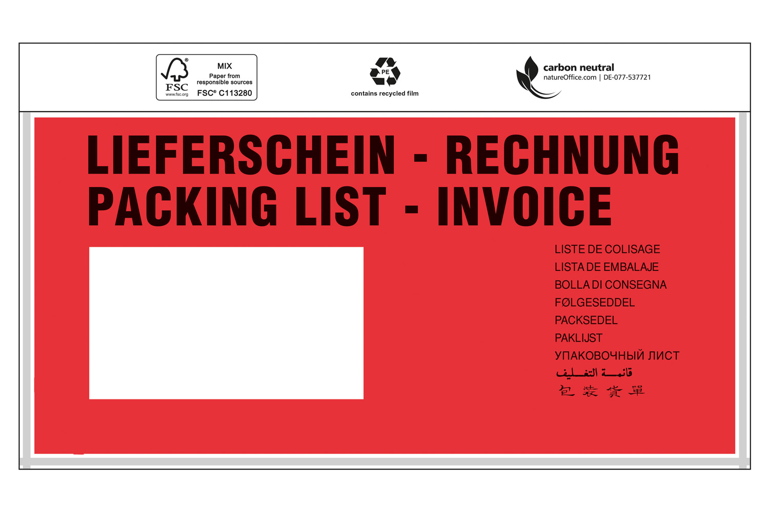 Dokumententaschen, 240x110mm, DIN-lang, mit Druck "Dokumente" / Inhalt à VE = 1000