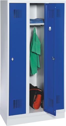 Garderobenschrank m.Sockel H1800xB900xT500mm lichtgrau/ enzianblau 3 Abt.ORGAMI || VE = 1 ST