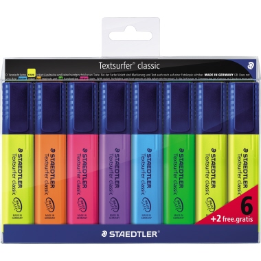 STAEDLER Textmarker classic 364 A WP8 1-5mm sort. 8 St./Pack.