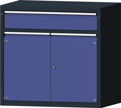 Schubladenschrank H1000xB1060xT675mm grau/blauNCS 1Schubl.Vollauszug 1Tür PROMAT || VE = 1 ST