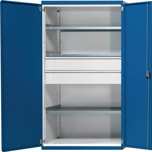 Schwerlastschrank H1950xB1085xT630mm lichtgrau/enzianblau 3 Fbd. 2 x 180mm || VE = 1 ST