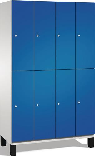 Garderobenschrank m.Füßen H1980xB1200xT525mm lichtgrau/ enzianblau 4x2 Abt.C+P || VE = 1 ST