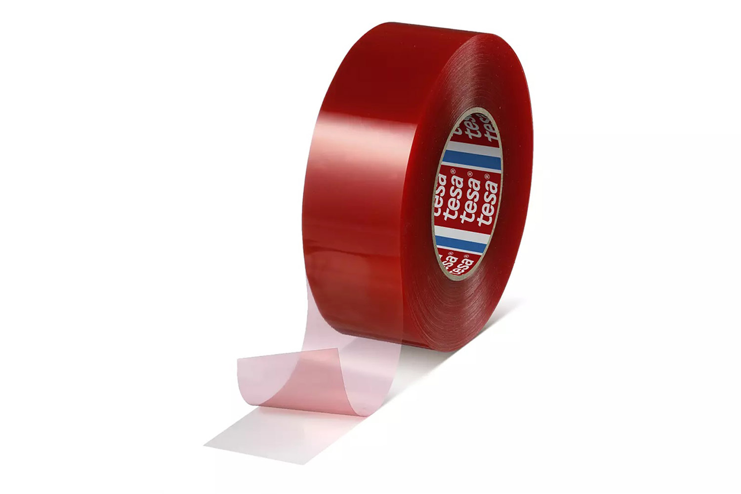 Doppelseitiges Klebeband, 50mm breitx50lfm., 205μ, transparent, Tesafix 4965, rote MOPP-Abdeckung | VE = 6 Stk.