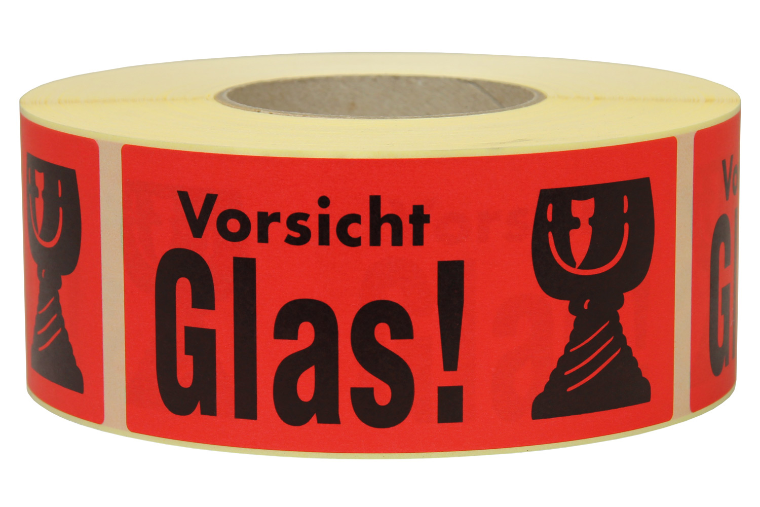 Warn- und Hinweisetiketten 145x70mm, aus Papier rot,  Vorsicht Glas!