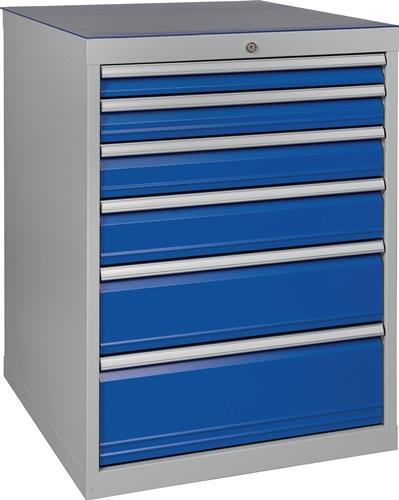 Schubladenschrank H1019xB705xT736mm lichtgrau/signalblau 6 Schubl. || VE = 1 ST